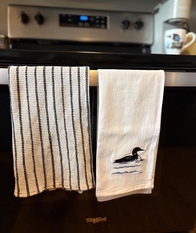 Rustic Loon Flour Sack Towel | Embroidered Cotton Kitchen Towel | 30x30 Bird Tea Towel | Cabin Decor | Lake House Gift | Handmade Dish Towel