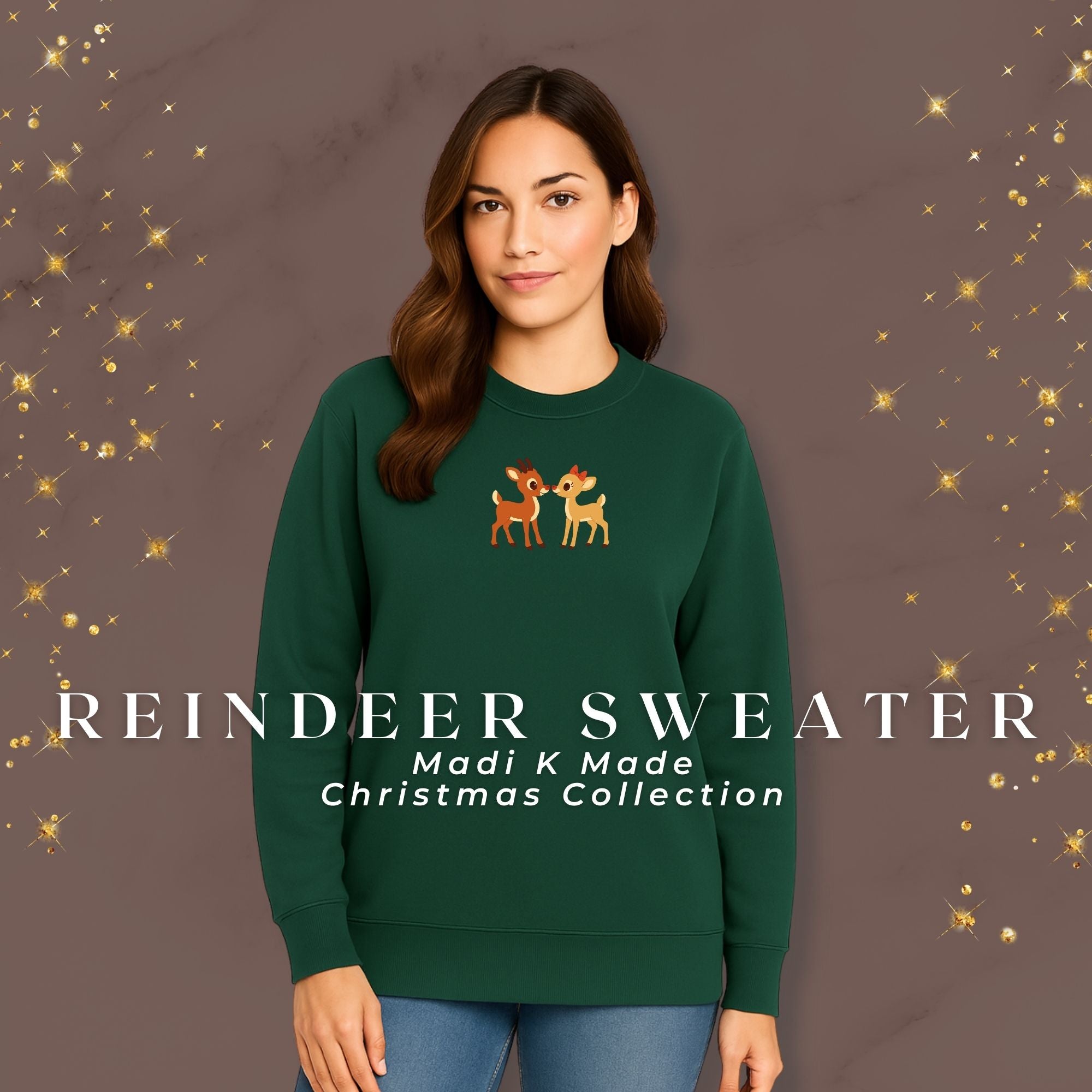 Embroidered Reindeer Crewneck • Christmas Reindeer Sweatshirt • Holiday Embroidered Top • Winter Theme Unisex Crewneck