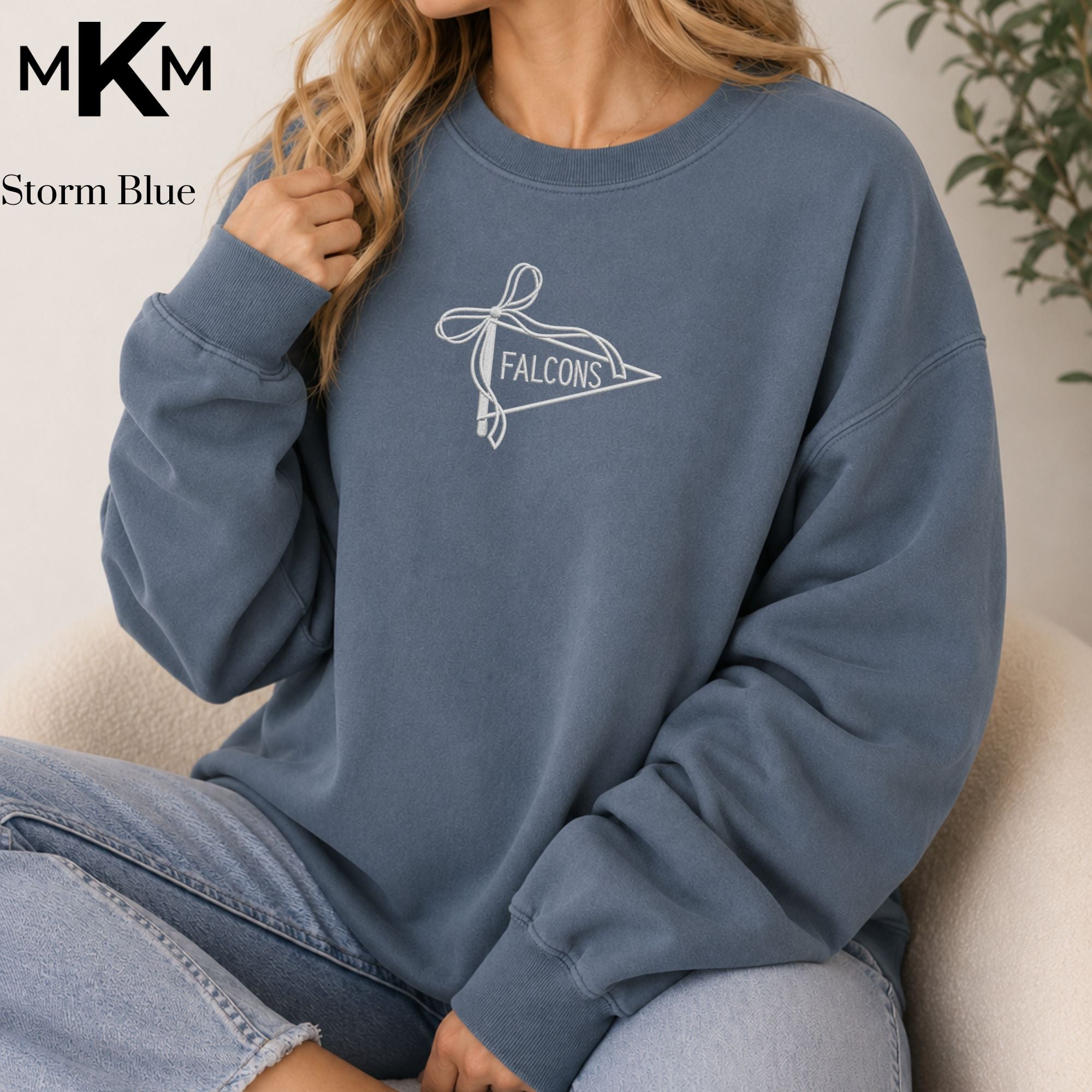 Park Christian Falcons Embroidered Pennant Bow Crewneck