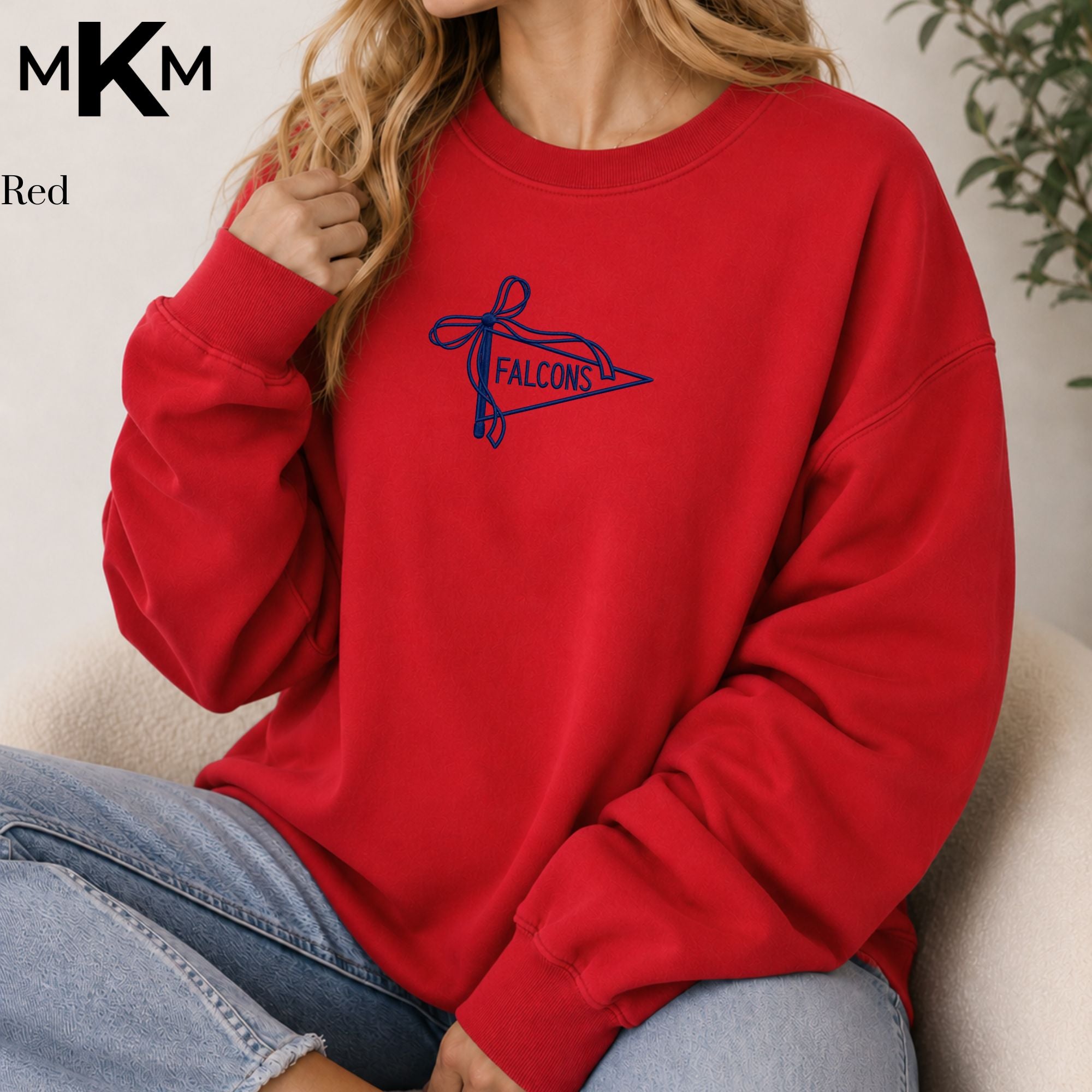 Park Christian Falcons Embroidered Pennant Bow Crewneck