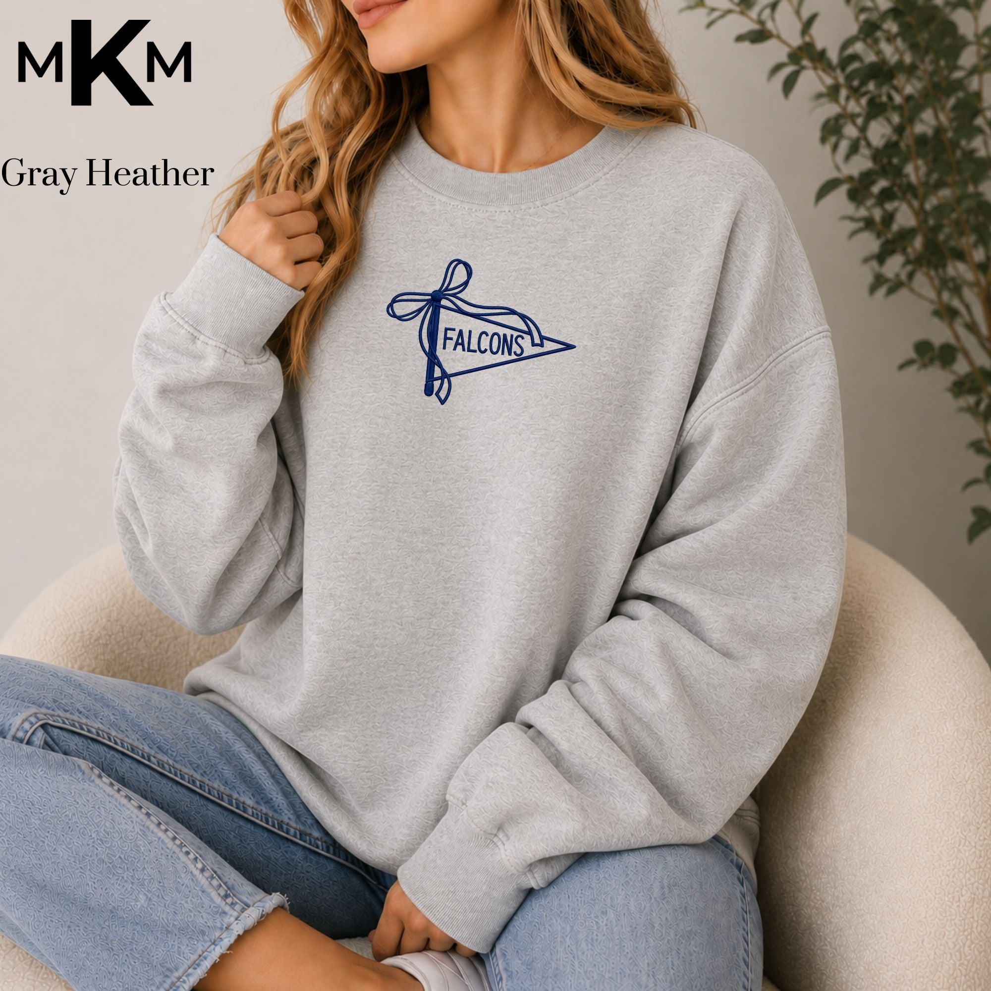 Park Christian Falcons Embroidered Pennant Bow Crewneck