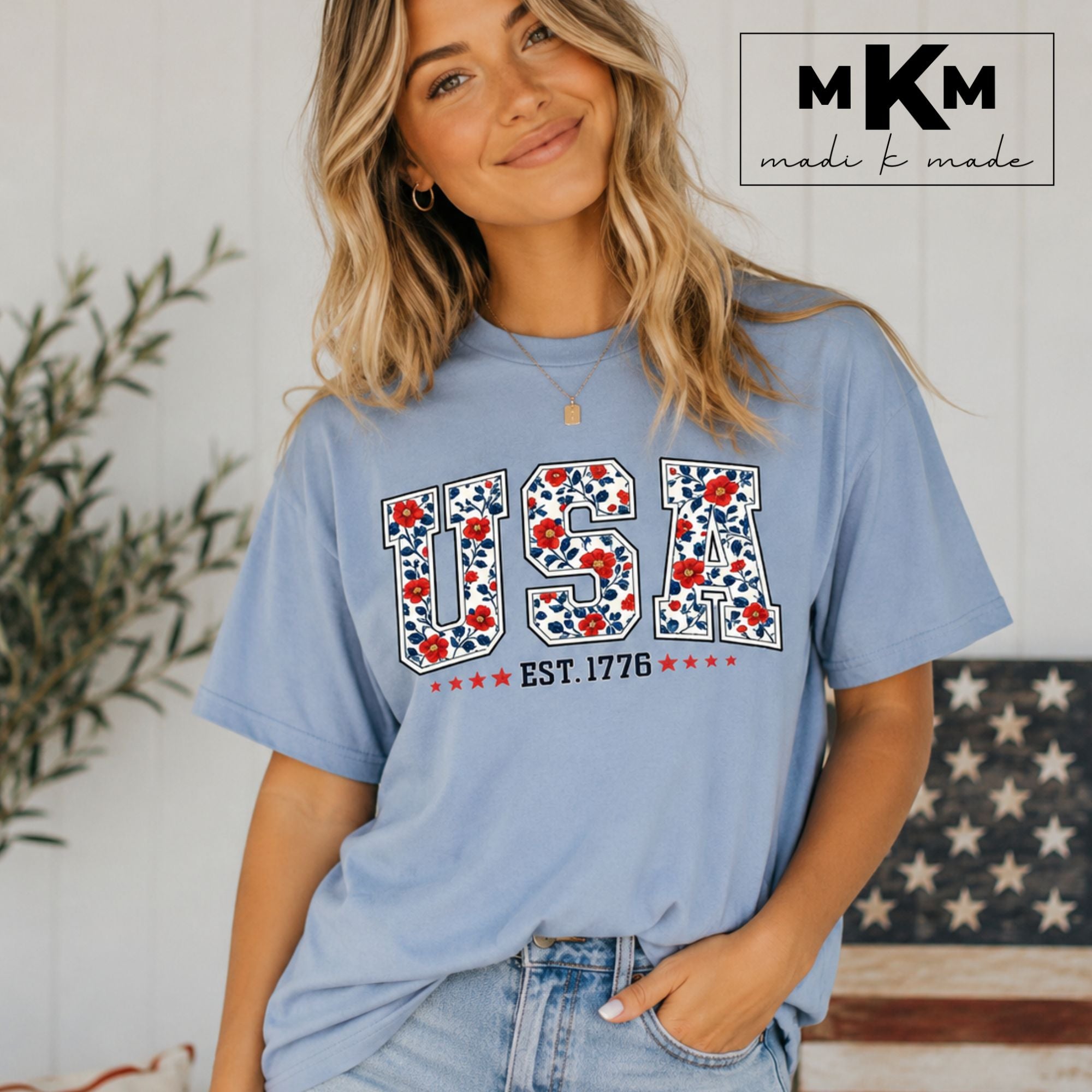 Floral USA Tee