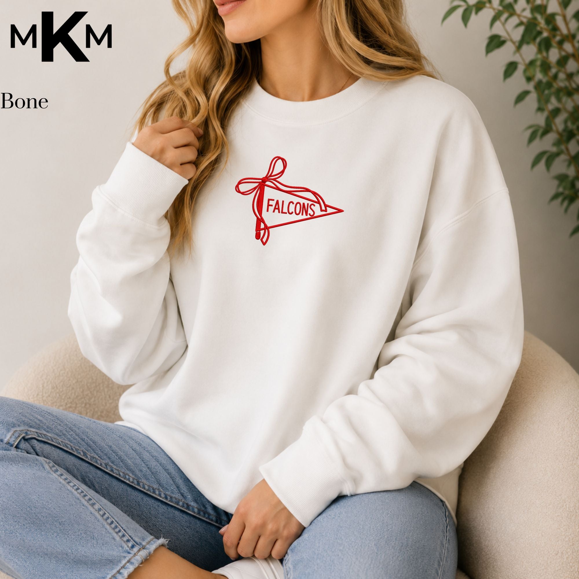 Park Christian Falcons Embroidered Pennant Bow Crewneck