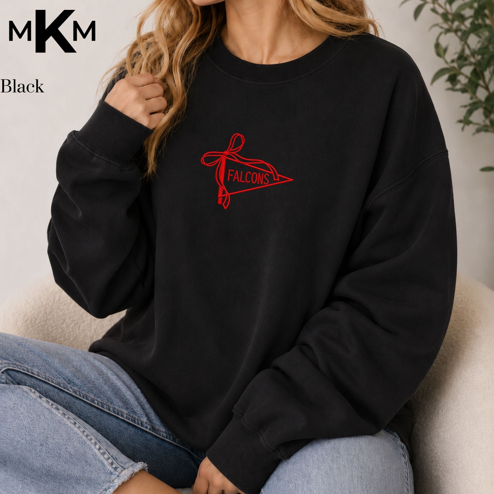 Park Christian Falcons Embroidered Pennant Bow Crewneck