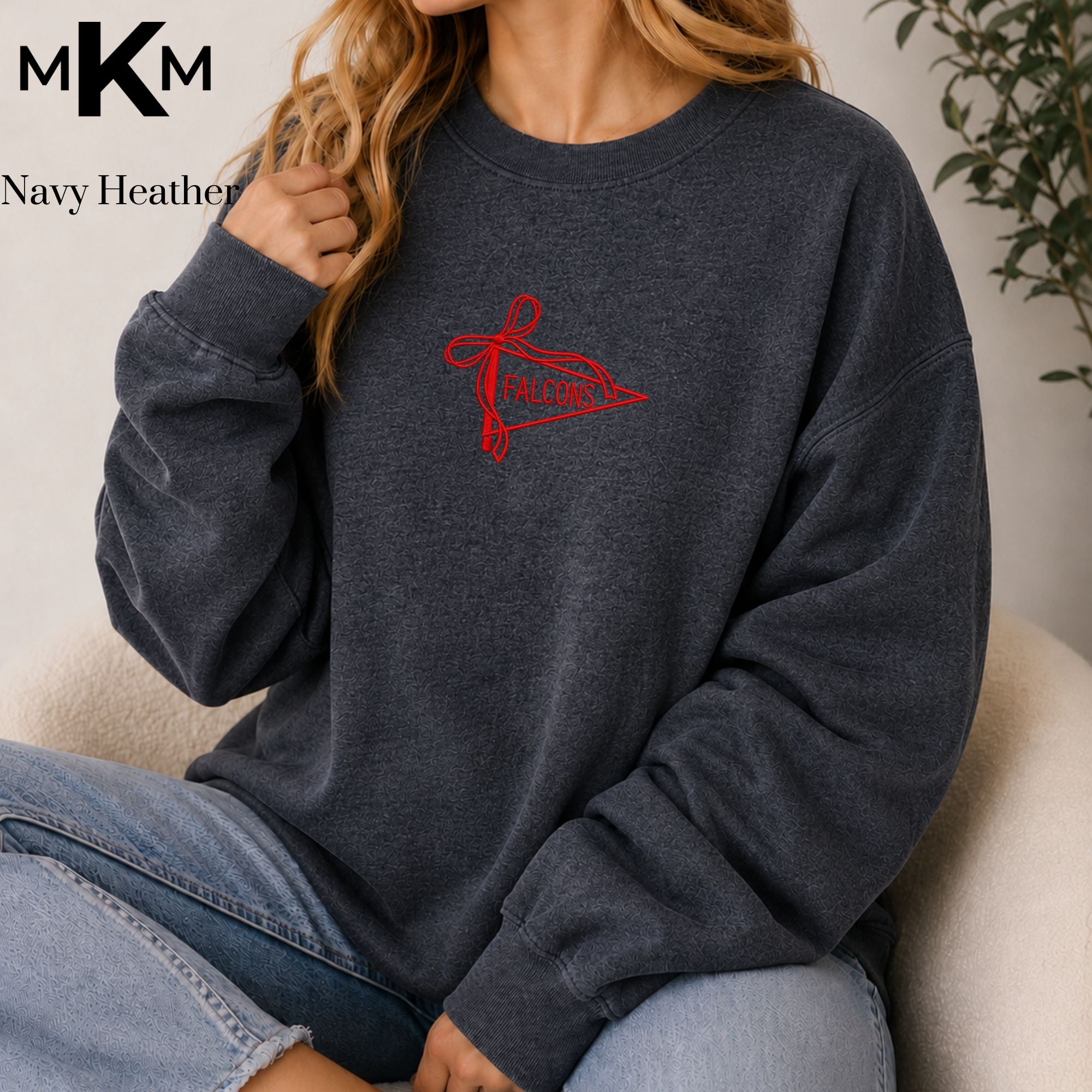 Park Christian Falcons Embroidered Pennant Bow Crewneck