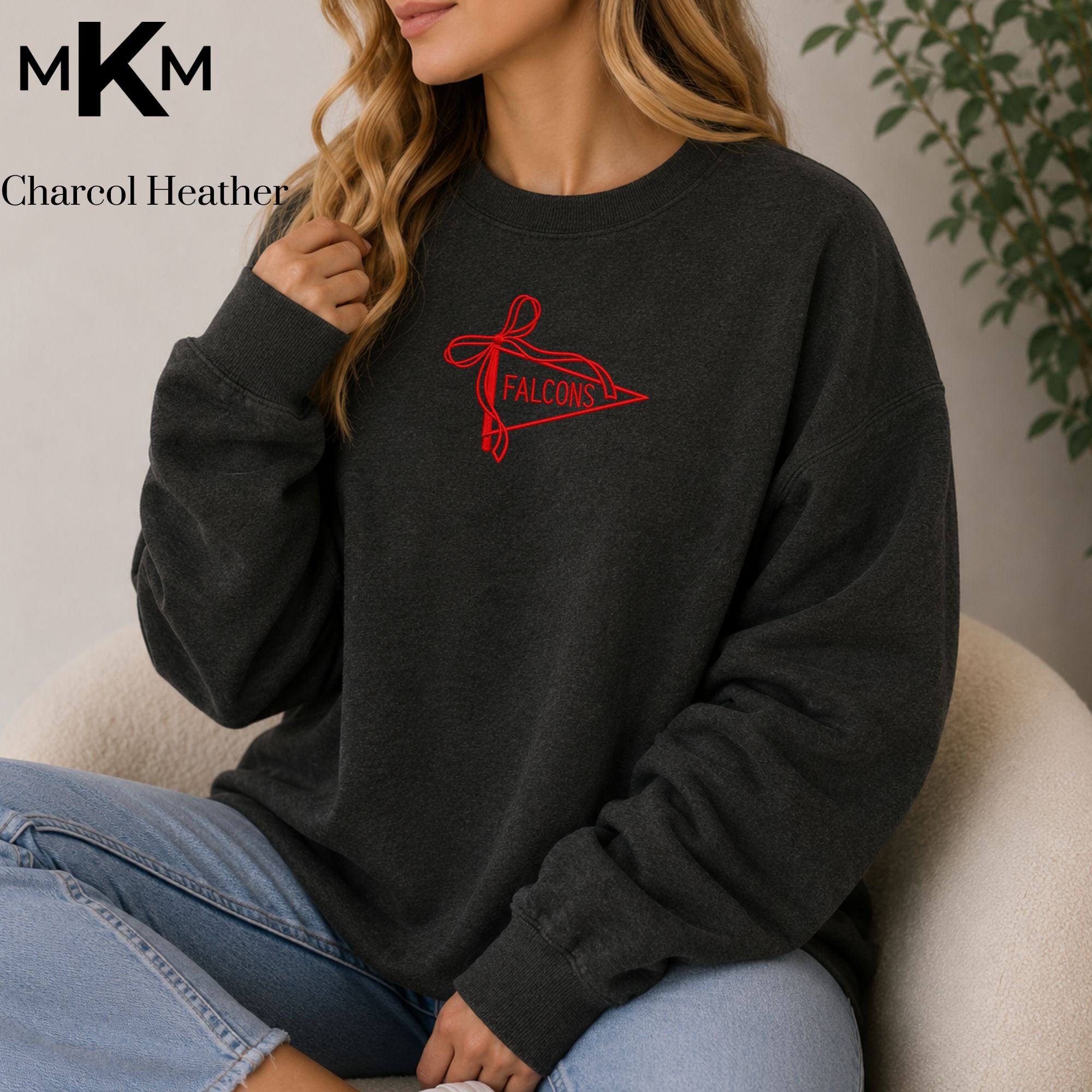 Park Christian Falcons Embroidered Pennant Bow Crewneck