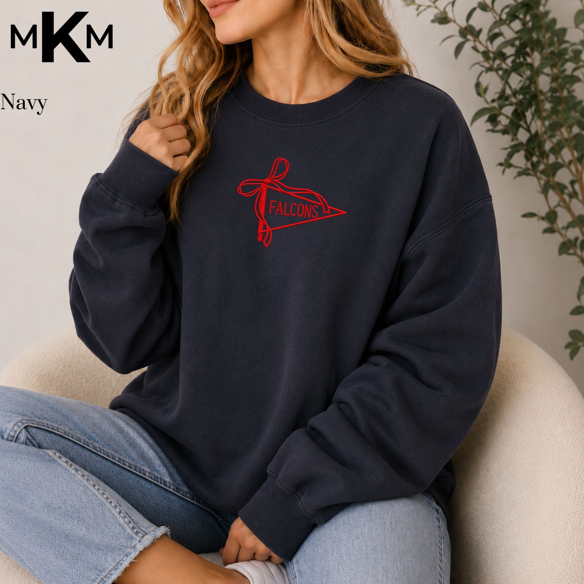 Park Christian Falcons Embroidered Pennant Bow Crewneck