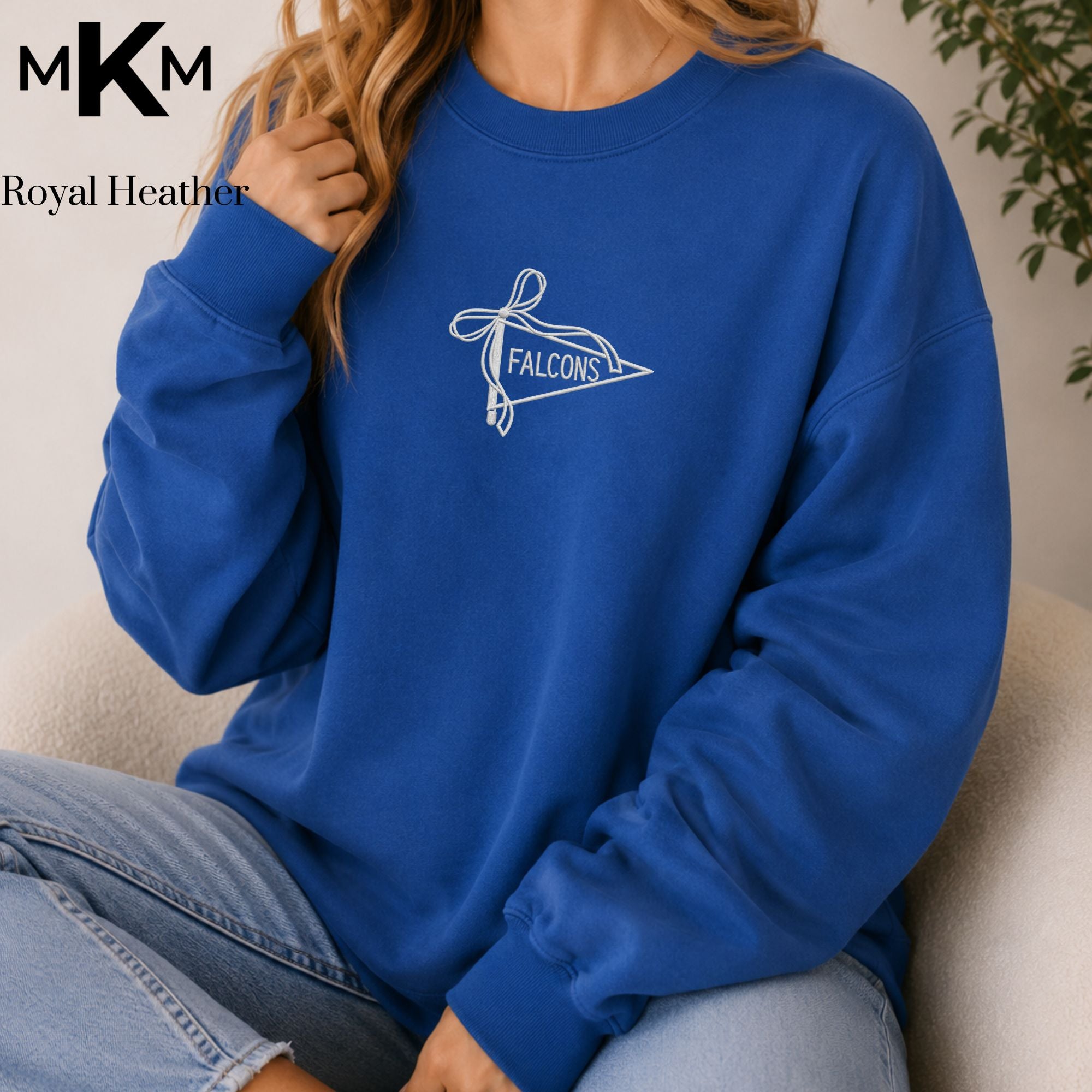 Park Christian Falcons Embroidered Pennant Bow Crewneck