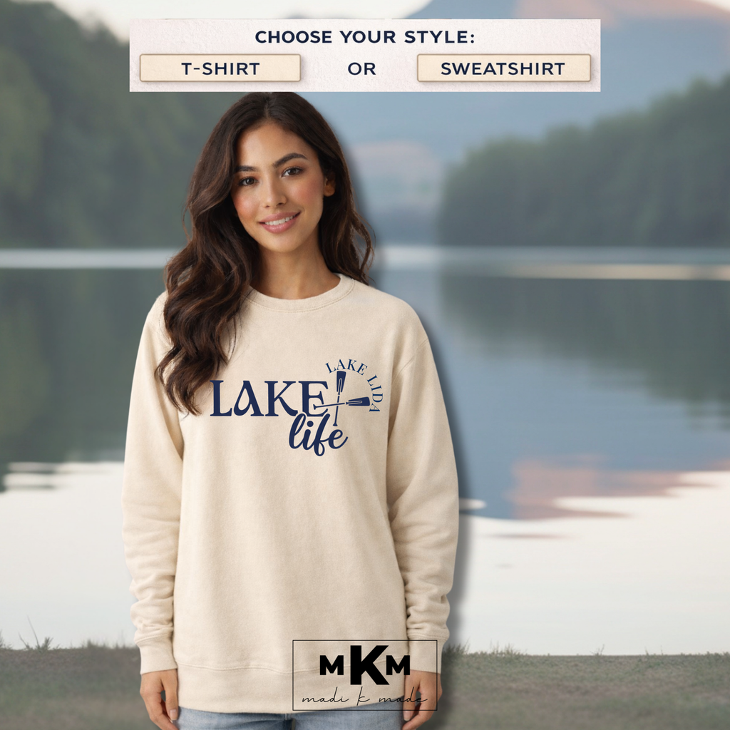 Personalized Lake Life Ivory Tee or Sweatshirt (Custom Lake Name)