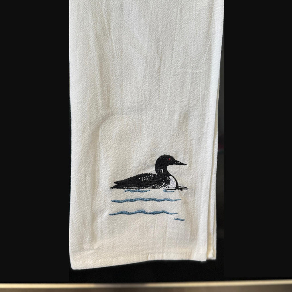 Rustic Loon Flour Sack Towel | Embroidered Cotton Kitchen Towel | 30x30 Bird Tea Towel | Cabin Decor | Lake House Gift | Handmade Dish Towel
