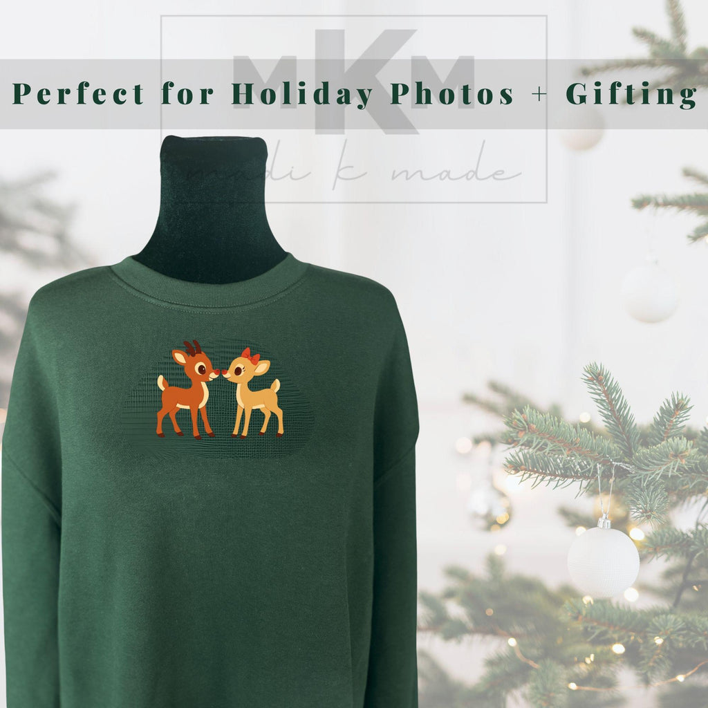 Embroidered Reindeer Crewneck • Christmas Reindeer Sweatshirt • Holiday Embroidered Top • Winter Theme Unisex Crewneck
