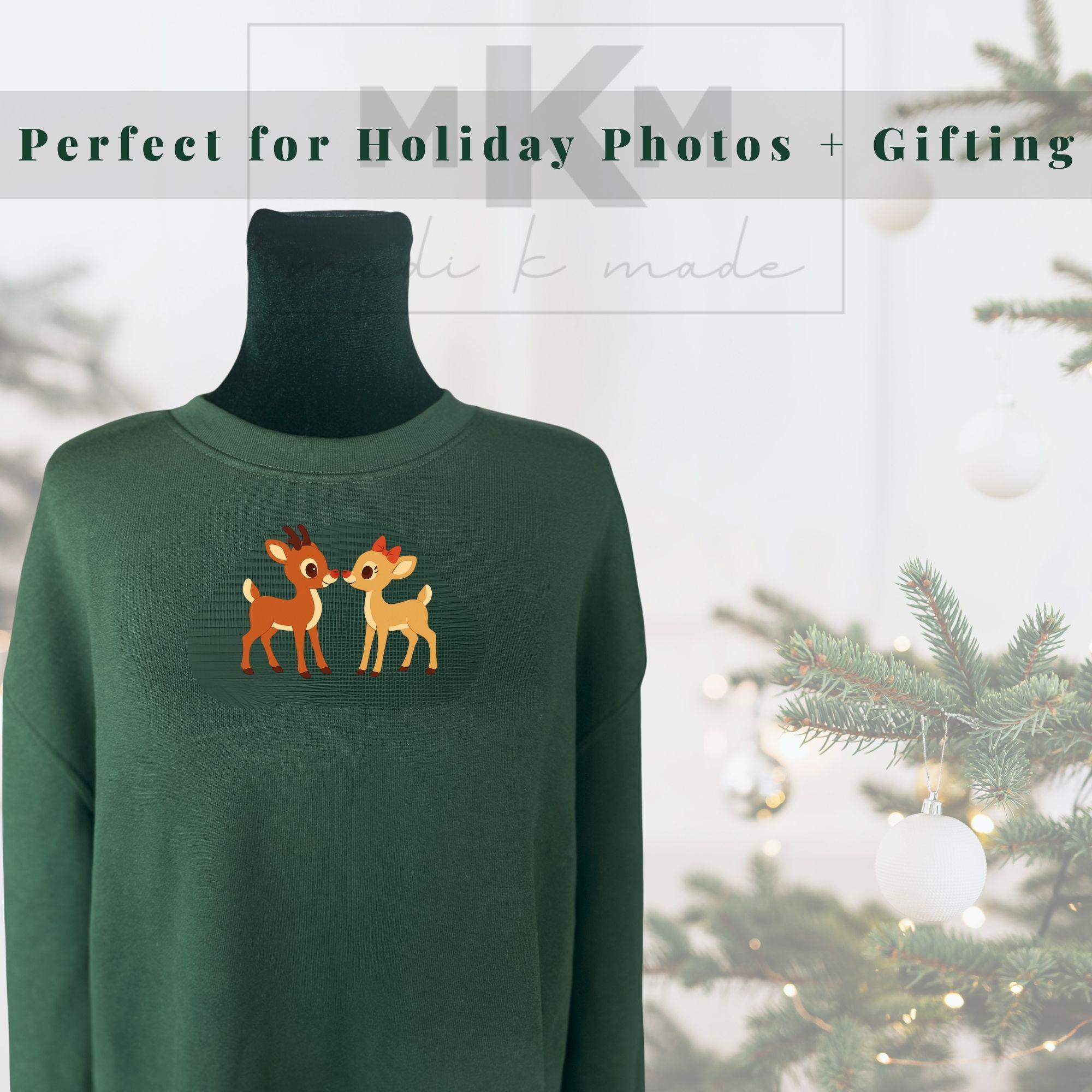 Embroidered Reindeer Crewneck • Christmas Reindeer Sweatshirt • Holiday Embroidered Top • Winter Theme Unisex Crewneck