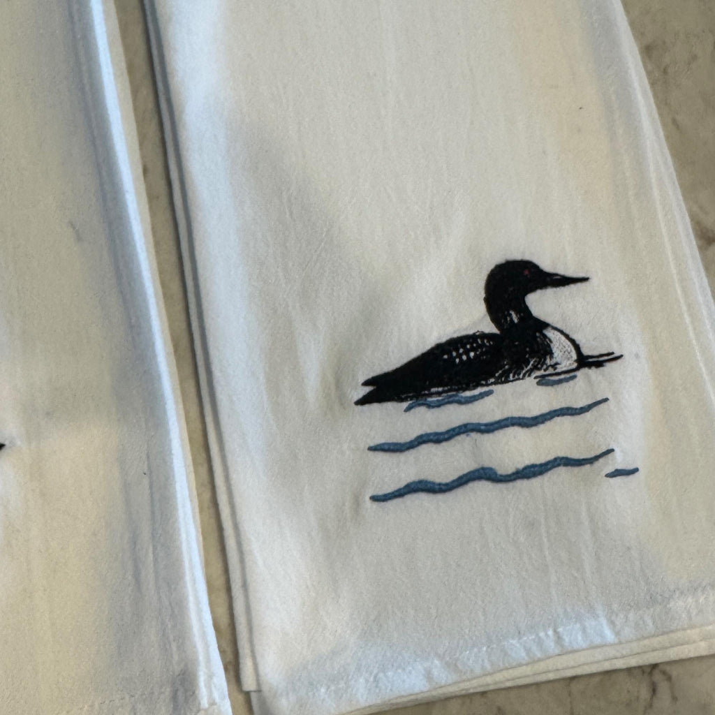 Rustic Loon Flour Sack Towel | Embroidered Cotton Kitchen Towel | 30x30 Bird Tea Towel | Cabin Decor | Lake House Gift | Handmade Dish Towel