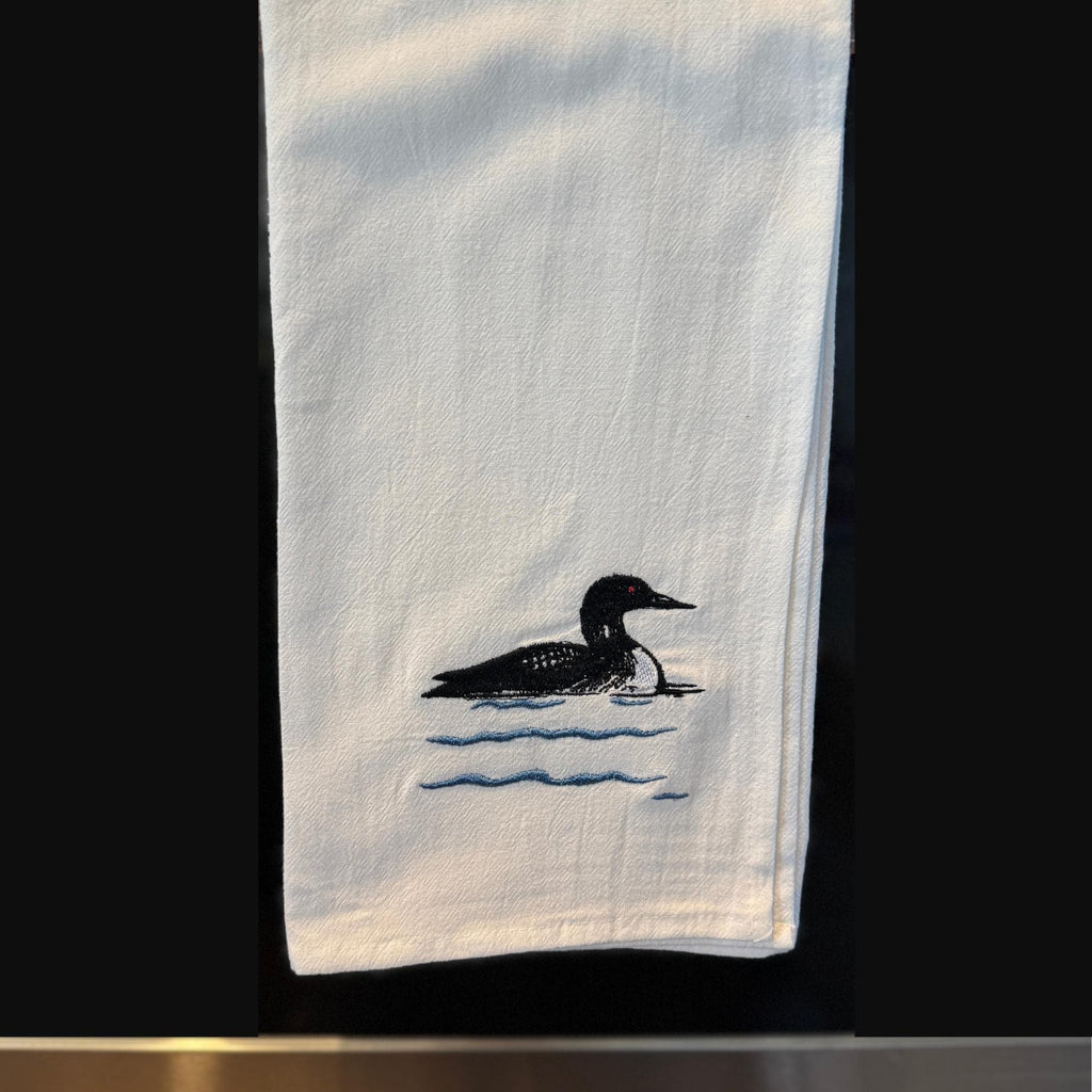 Rustic Loon Flour Sack Towel | Embroidered Cotton Kitchen Towel | 30x30 Bird Tea Towel | Cabin Decor | Lake House Gift | Handmade Dish Towel