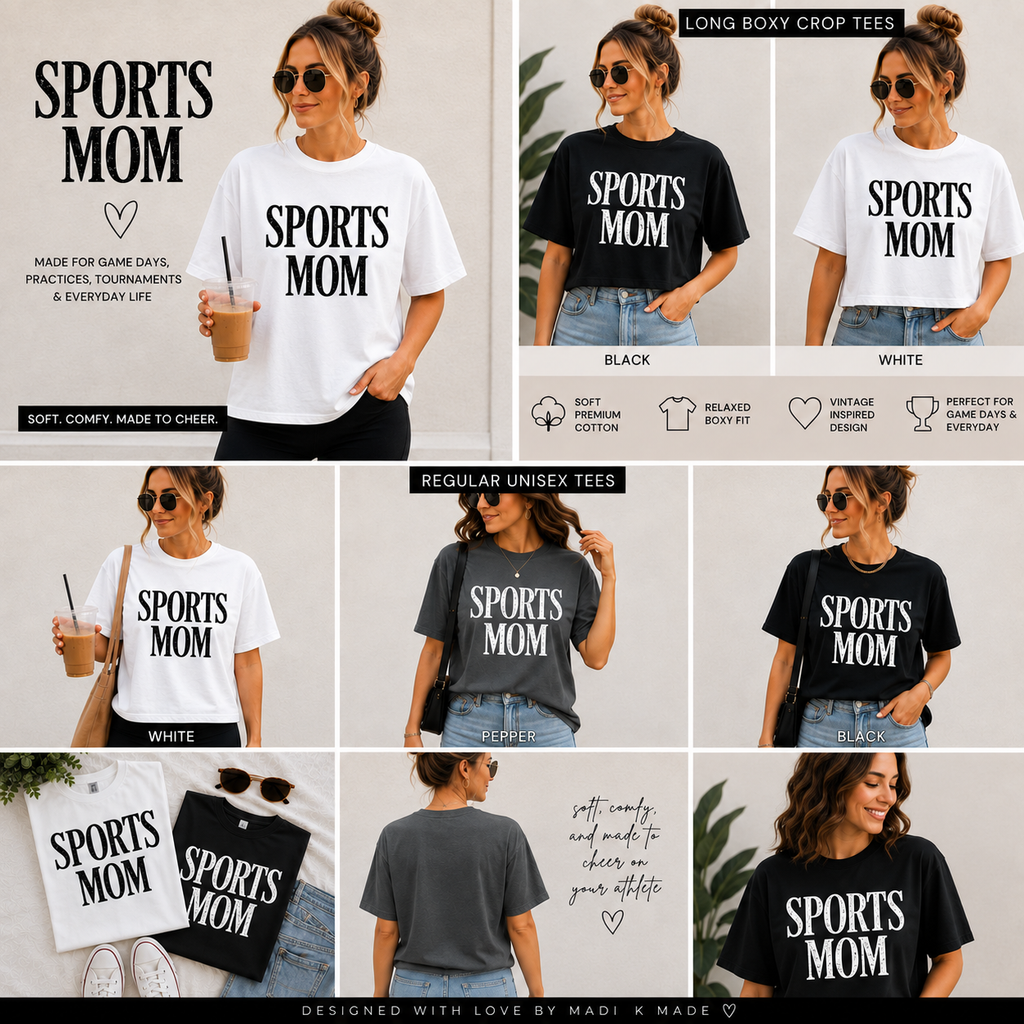 Sports Mom Graphic Tee | Boxy Crop & Unisex T-Shirt