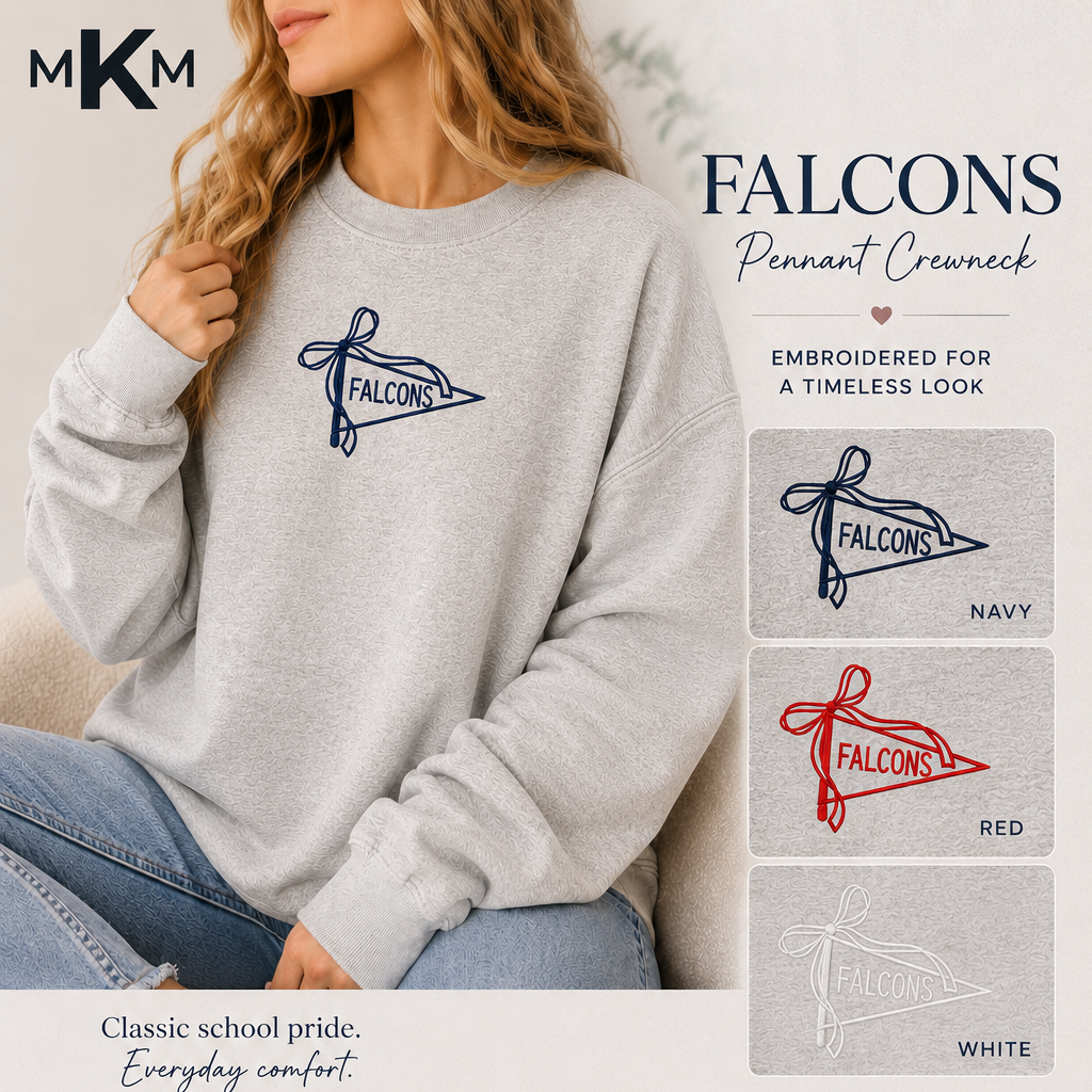 Park Christian Falcons Embroidered Pennant Bow Crewneck