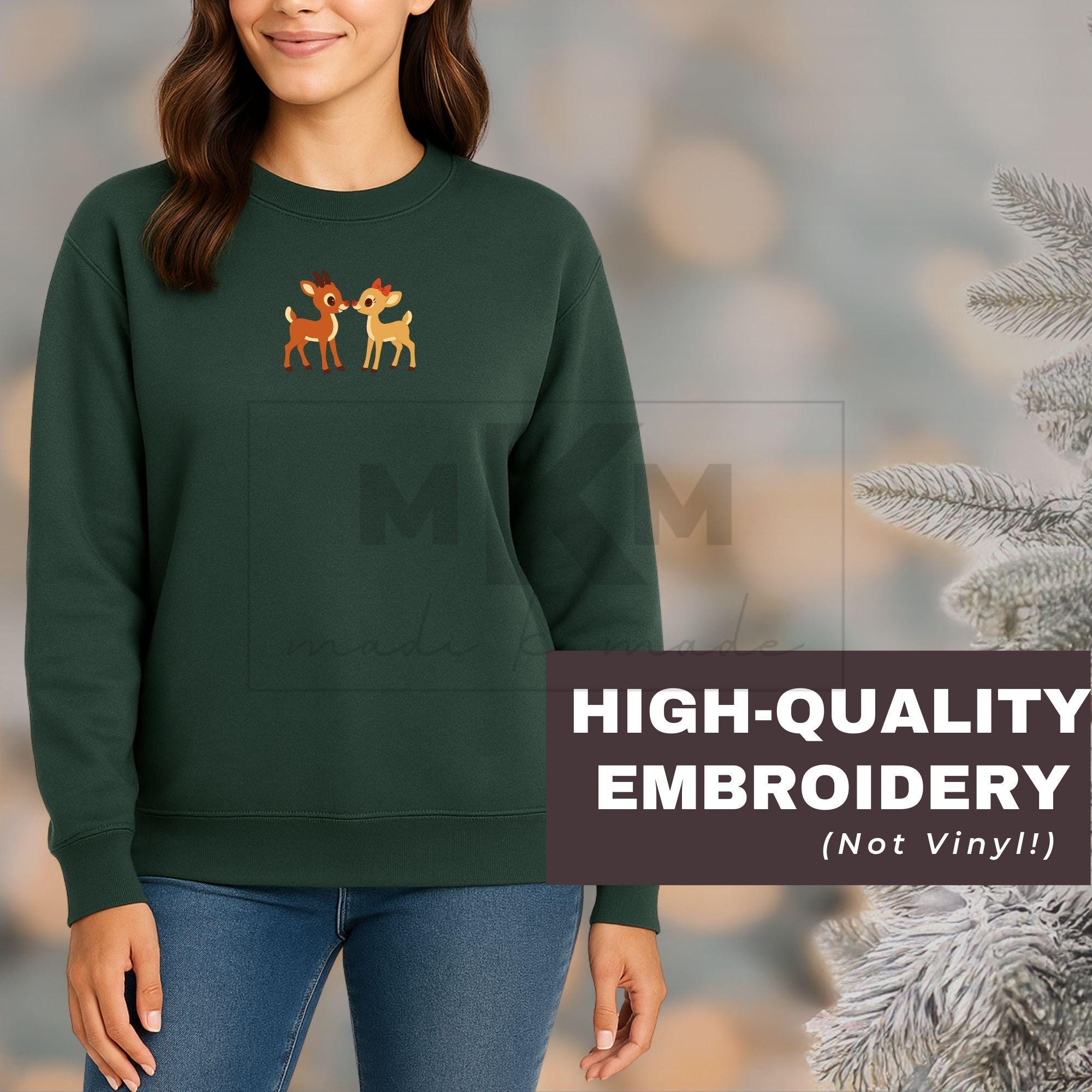 Embroidered Reindeer Crewneck • Christmas Reindeer Sweatshirt • Holiday Embroidered Top • Winter Theme Unisex Crewneck