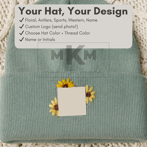 Custom Embroidered Beanie, Personalized Winter Hat, Name or Logo Hat, Adult, One Size, Knit Cuffed Beanie, Custom Designs, Gift for Him Her