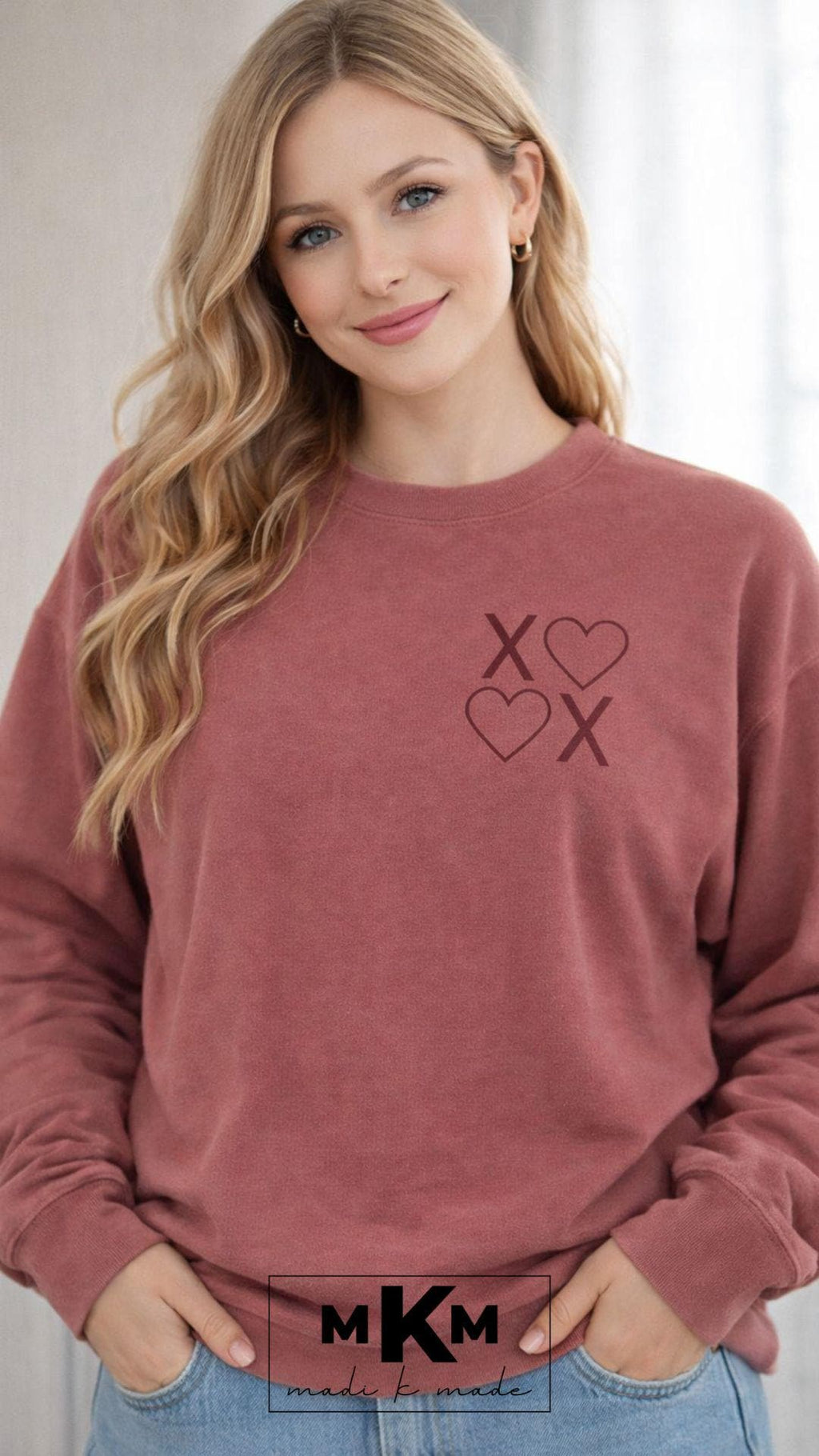Valentine’s Day Sweatshirt | XOXO Heart Embroidered Crewneck | Cozy Pink Valentine Pullover | Women’s Valentine Gift | Madi K Made