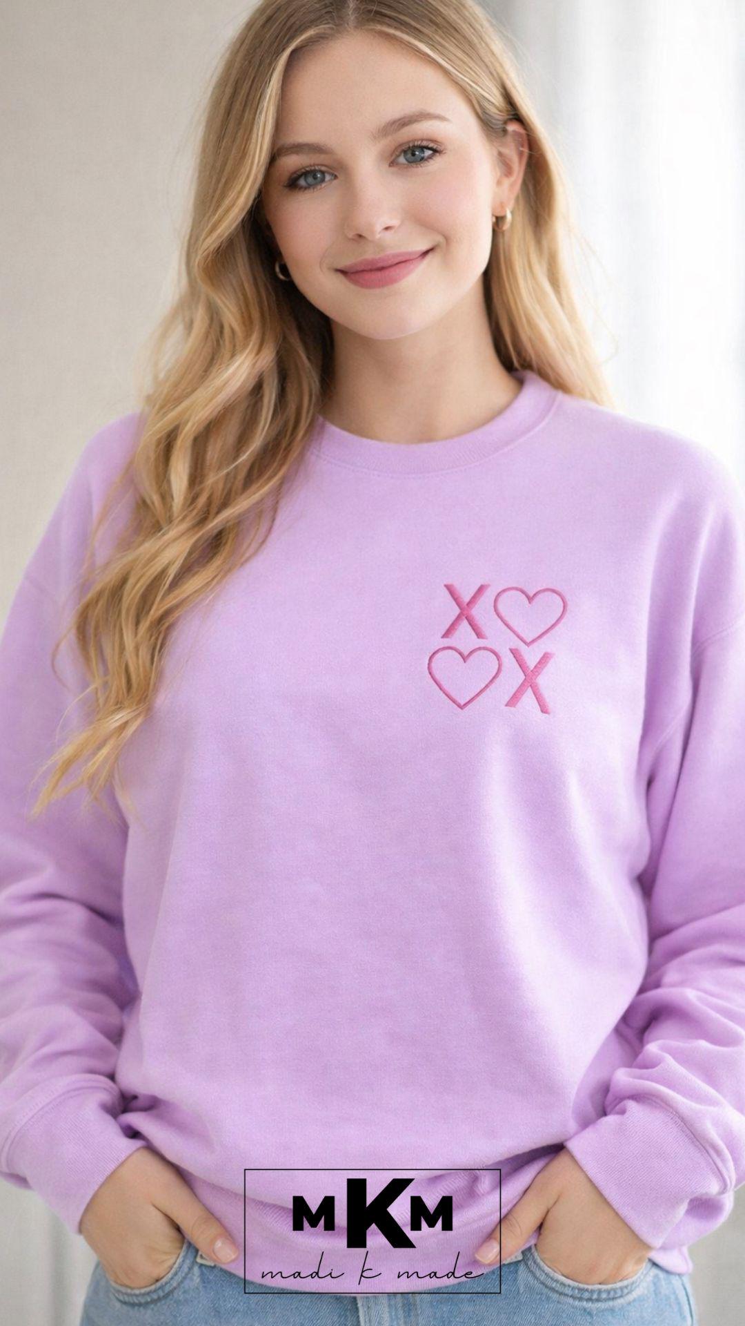 Valentine’s Day Sweatshirt | XOXO Heart Embroidered Crewneck | Cozy Pink Valentine Pullover | Women’s Valentine Gift | Madi K Made