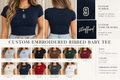 Outlined number and cursive name examples on ribbed baby tee
